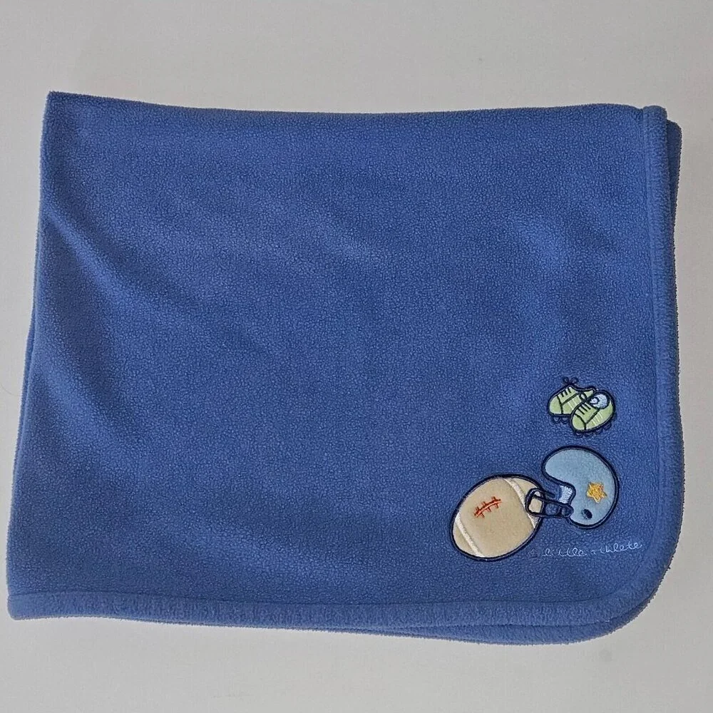 Carter's Just One Year Blue Fleece Baby Blanket Little Athlete Football READ
